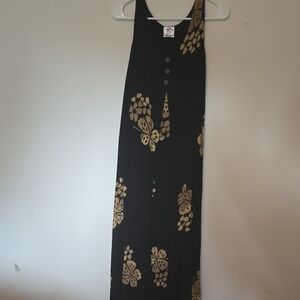 Chic Black Maxi Dress with Gold Floral Accents